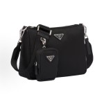 PRADA Saffiano multi-functional detachable shoulder strap three-in-one messenger bag, briefcase, crossbody bag, single-shoulder bag, regular men\'s black style